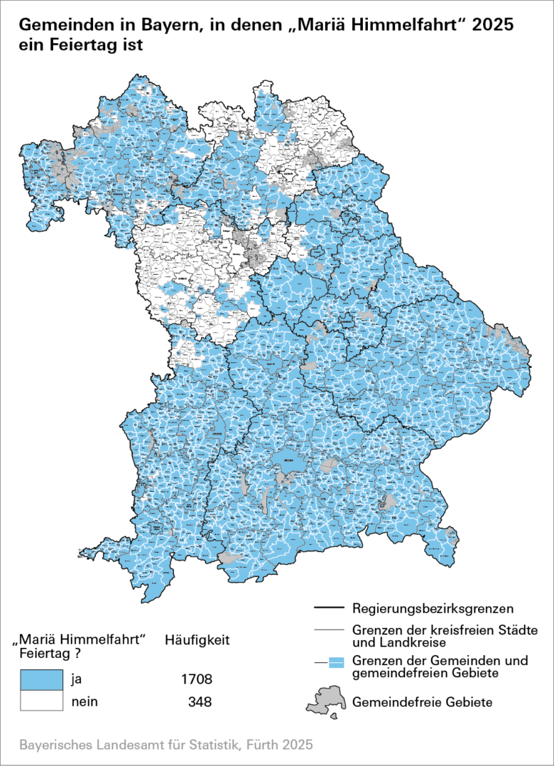 Gemainden in Bayern in denen Maria Himmelfahrt 2025 ein Feiretag