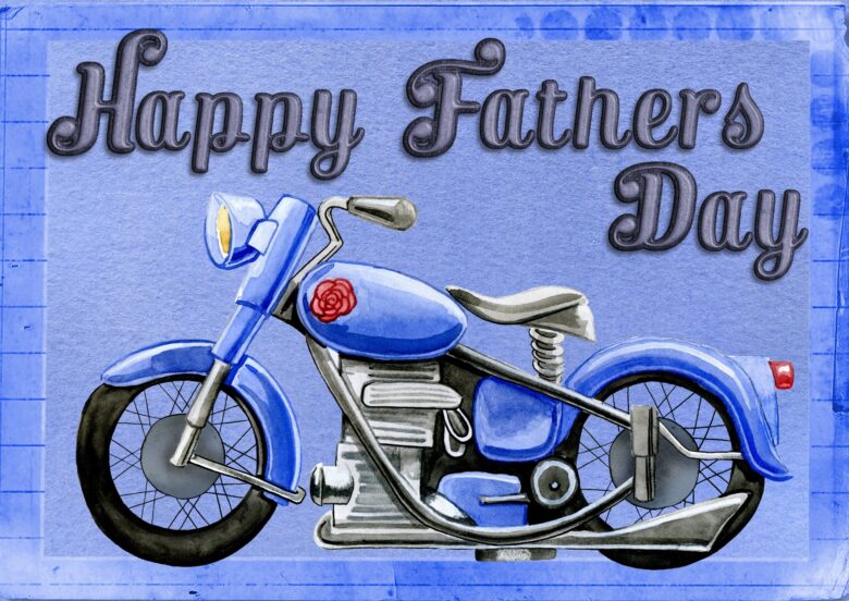 Happy Father’sDay　バイクのイラスト青い背景