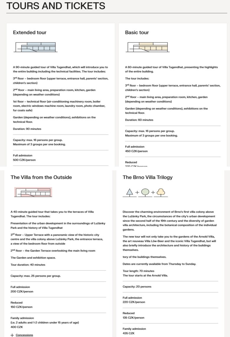 Villa Tugendhat邸の予約WEBサイト画像