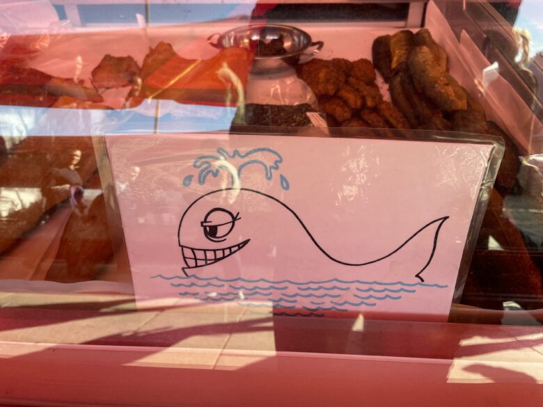 ベルゲン魚市場でのクジラ肉の絵